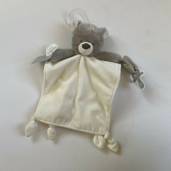 Carters White Brown Bear Security Baby Blanket Lovey Pacifier Holder New - Picture 1 of 3